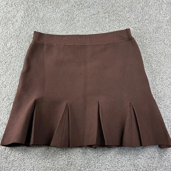 Zara Brown Pleated Knit Mini Skirt Womens‎ L New Dark Academia Preppy Knitwear - Image 7