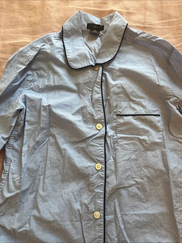 J. Crew Light Blue Button-Up Top with Black Trim - Image 3
