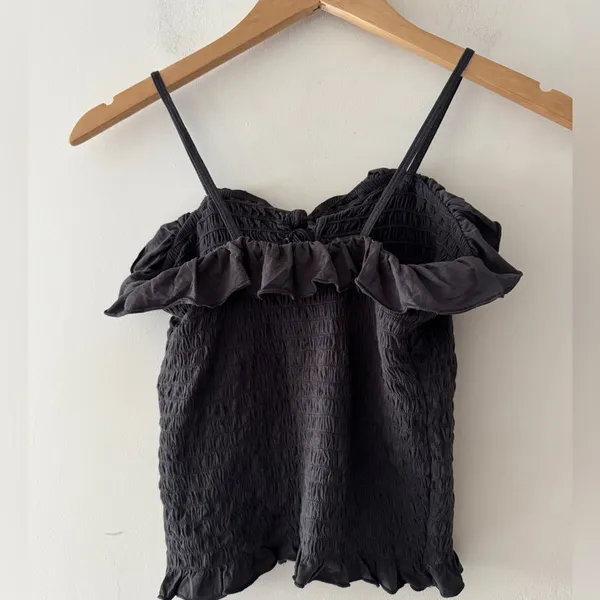 American Eagle Women's Dark Grey‎ Ruffle Smocked Tank Top Size Small - Image 3