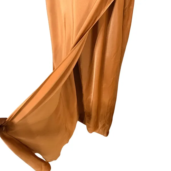 WAYF Women Copper Satin Halter Maxi Dress High Slit Button Detail Size‎ S - Image 6