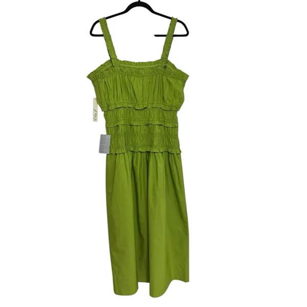NEW Eliza J Smocked 100% Cotton Poplin Midi Tank Dress Bright Green - Size 14 - Image 2