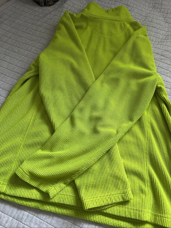 Tek gear Y2K Vtg bright chartreuse grid fleece quarter zip pullover XL - Image 10
