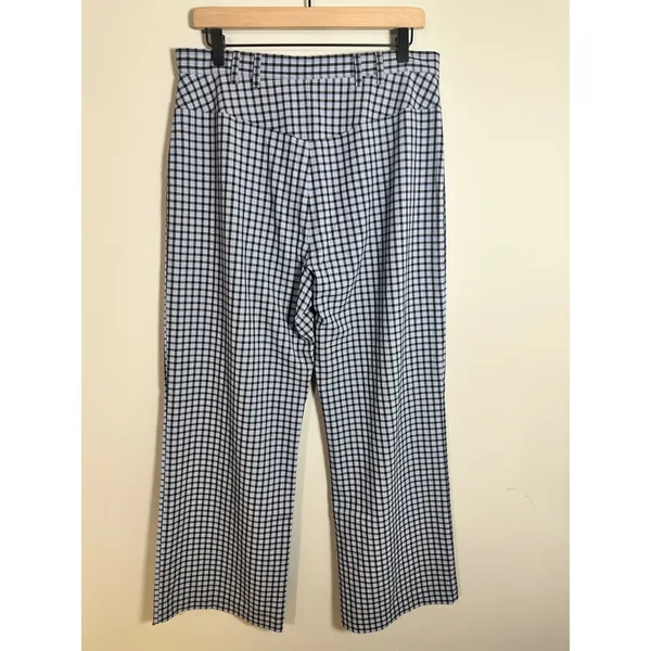 & Other Stories Blue Plaid Kick Flare High Rise Patch Pocket Trousers Size 12 - Image 7