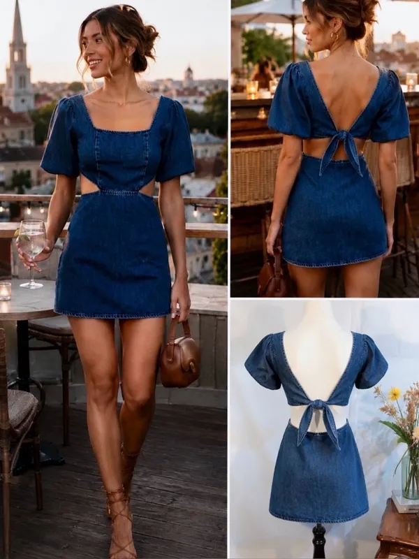 💥NWT Show Me Your Mumu City Cut Out Denim Mini Dress Deep End Size Small🧡 - Image 2