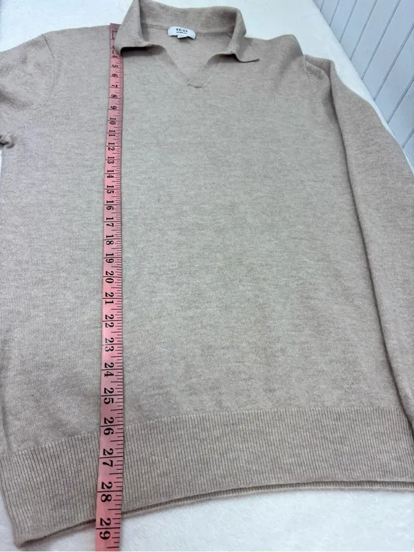 Reiss 100% Wool Cream V-Neck Collared Casual Sweater Size L - Image 8