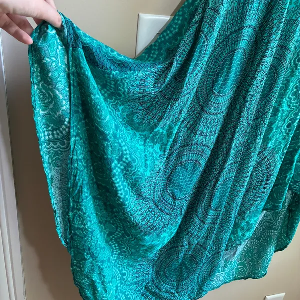 Vintage boho sleeveless turquoise flowy midi dress women's size M full skirt - Image 3
