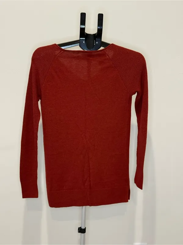 LOFT Rust Red V-Neck Mixed Knit Raglan Sweater Top XS - Image 6