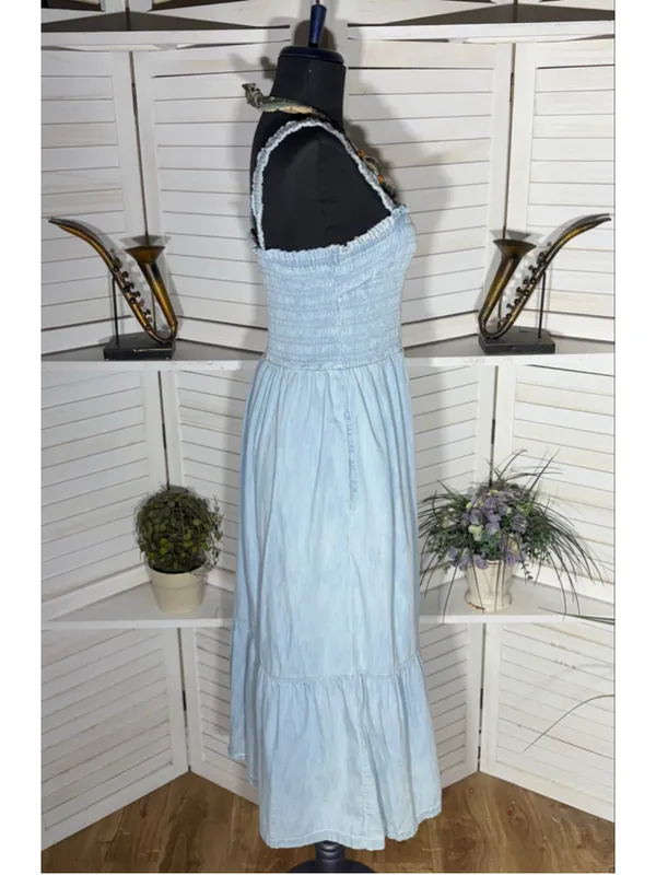 Vintage Y2K Gap babydooll denim dress tiered cotton cottage boho Western coastal - Image 3