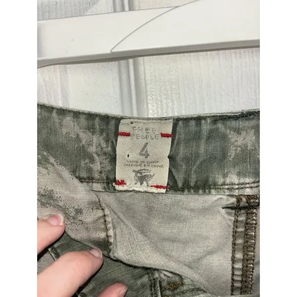 Y2K Free People Low Rise Micro Mini Shorts 4 Linen Cotton Green Acid Wash - Image 5