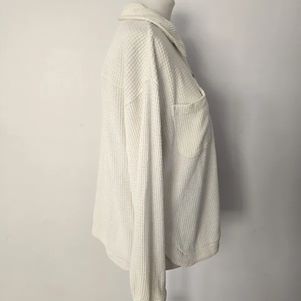 Madewell Cream Waffle Knit Shirt-Jacket Size Medium - Image 4