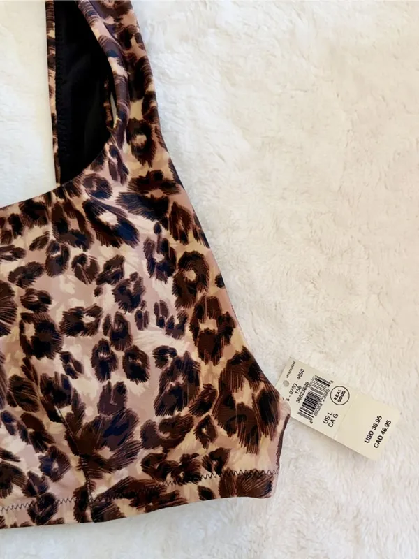 NWT Aerie Leopard Scoop Bikini Top - Size: Large - Image 3