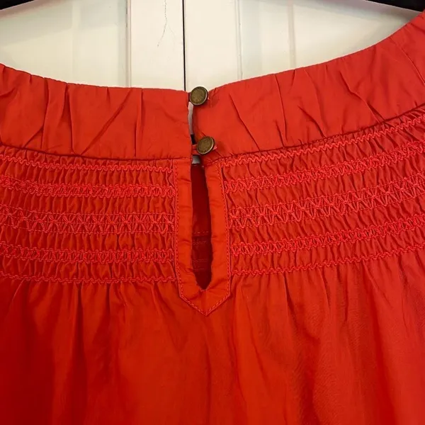 Anthropologie Maeve coral smocked neck long sleeve blouse small - Image 10