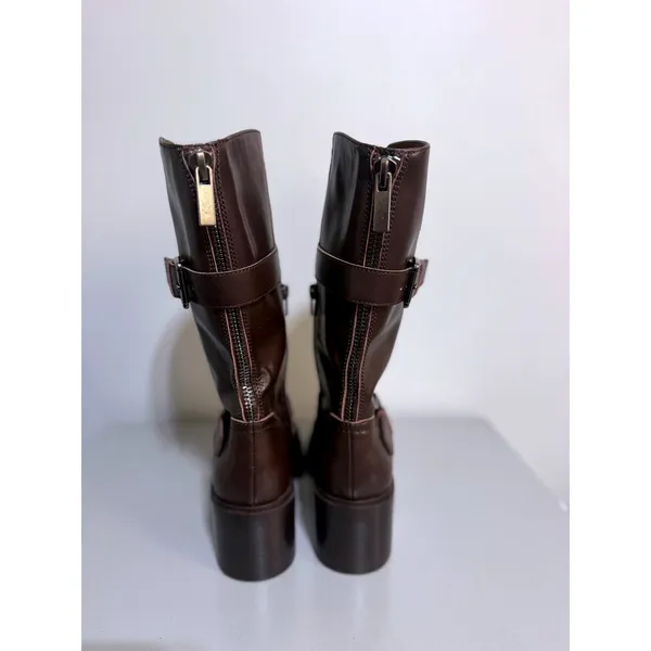 Rare Dolce Vita Lenon Leather Moto Boots Buttered Oak Size 6 Unreleased Sample - Image 4