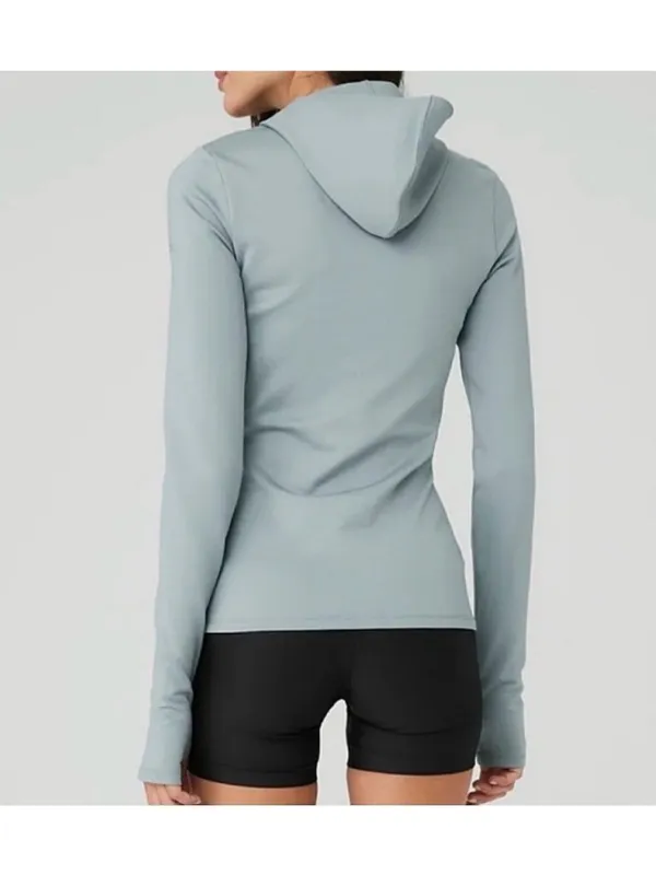 Alo Airlift Winter Warm Hooded Runner Cosmic Grey Hoodie Hood Brushed Pullover S - Image 2