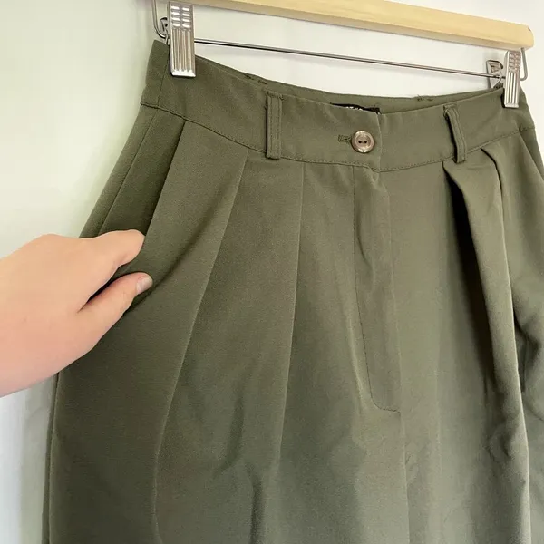 Nasty Gal Wide Leg‎ Trousers Size 6 Olive Green Women Pleated High Waist - Image 2