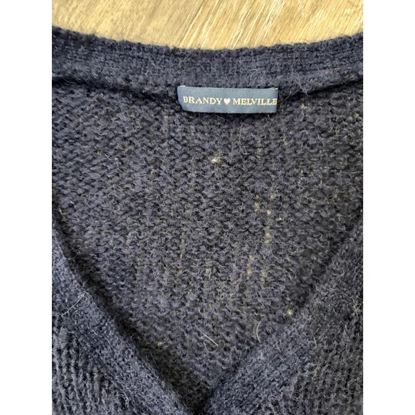 Brandy Melville Navy Cropped Cardigan Tie Front Button Up Soft Knit - Image 2