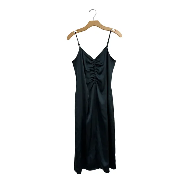 Express Forest Green Satin Ruched Bust Midi Slip Dress Size Small S‎ - Image 2