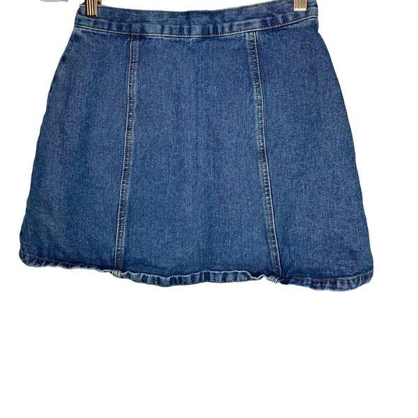 Urban Outfitters BDG Dark Wash Denim Mini Skirt Button Down Snap Front Small - Image 3