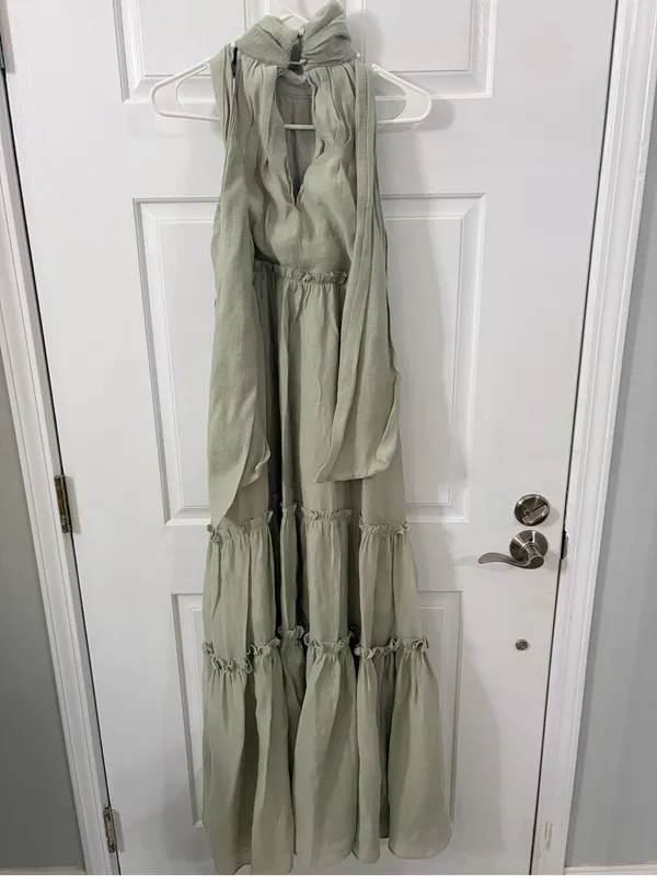 MARBLE Light Sage Tiered Halter Maxi Dress Green Size M - Image 4