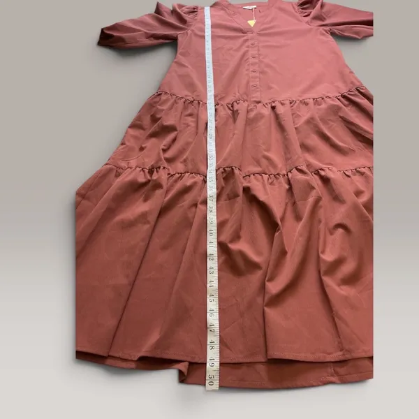 Entro Terracotta Rust Tiered Maxi Dress Long Sleeve V-Neck D19440 Large NEW - Image 3