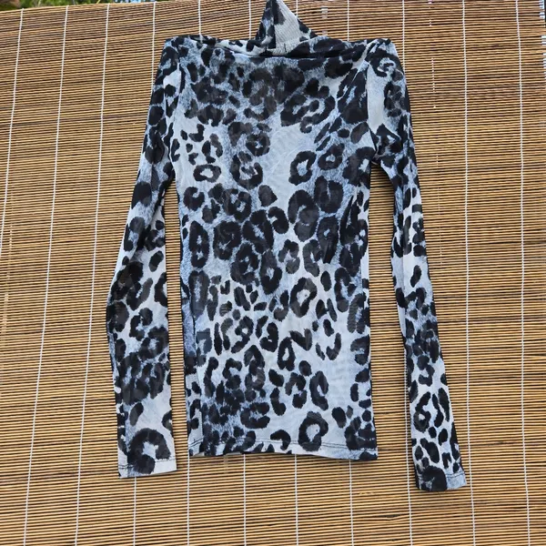 Reformation Leopard Black White Long Sleeve Mesh Top XS - Image 5