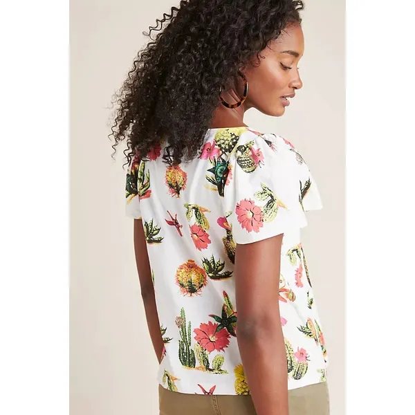 Anthropologie Eva Franco Cactus Tee Women's Blouse Top Shirt‎ S Cacti Succulent - Image 9