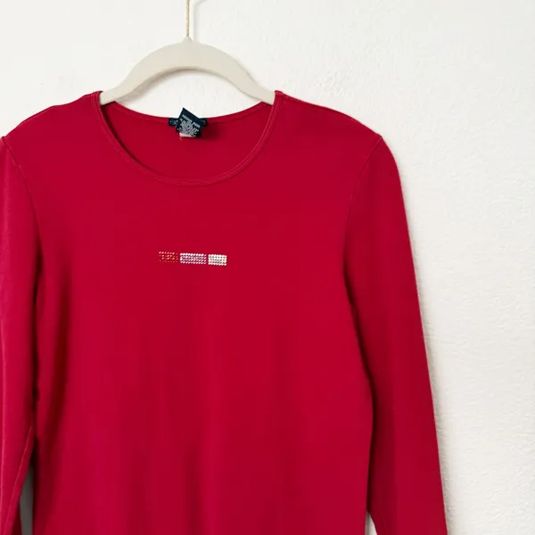 [Vintage] 90s Gap Red Stretch Cotton Long Sleeve T-Shirt Rhinestones Sz Medium M - Image 5