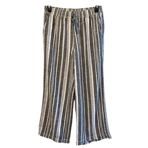 Briggs NY High Waisted Linen‎ Wide Leg Pants Gray & White Striped Women’s Large - Image 2