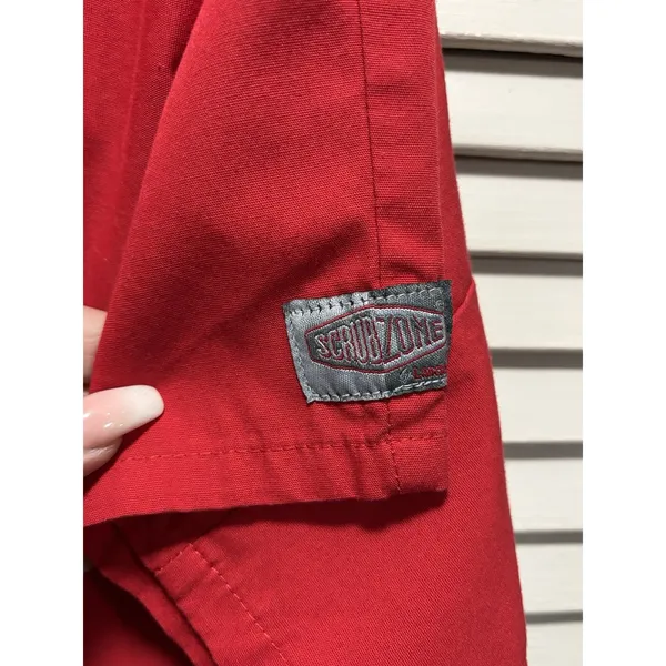 Scrub Zone Scrub Top Red Short Sleeve V Neck Pockets Size SML‎ Unisex Medical - Image 2