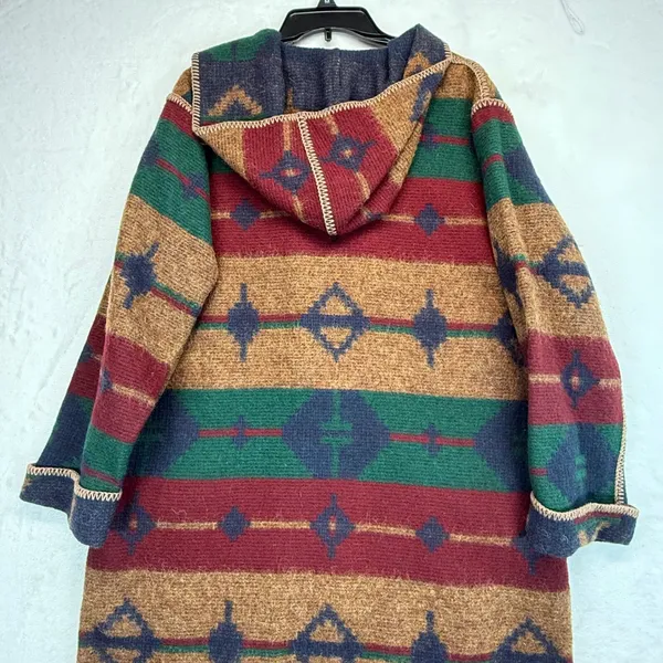Vtg Woolrich Aztec‎ Duster Coat Reversible Southwestern Blanket Long Cardigan M - Image 9
