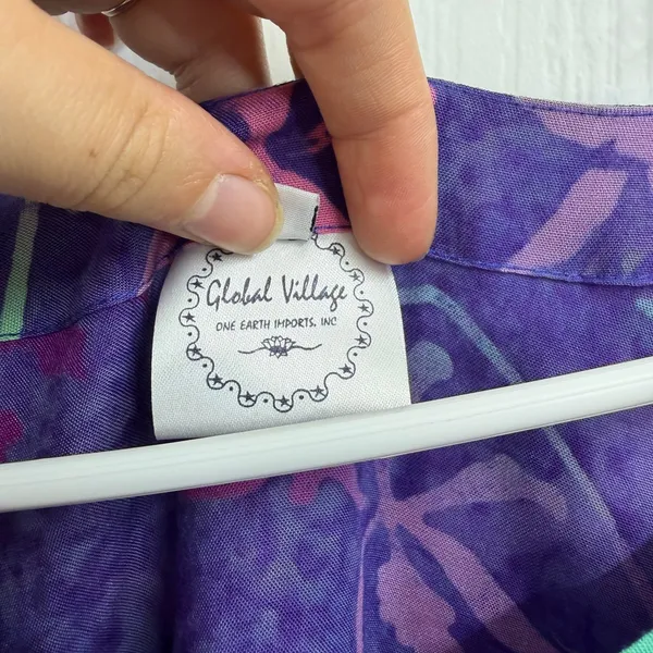 Global Village purple floral short sleeve scoop neck pocket maxi summer dress‎ - Image 4