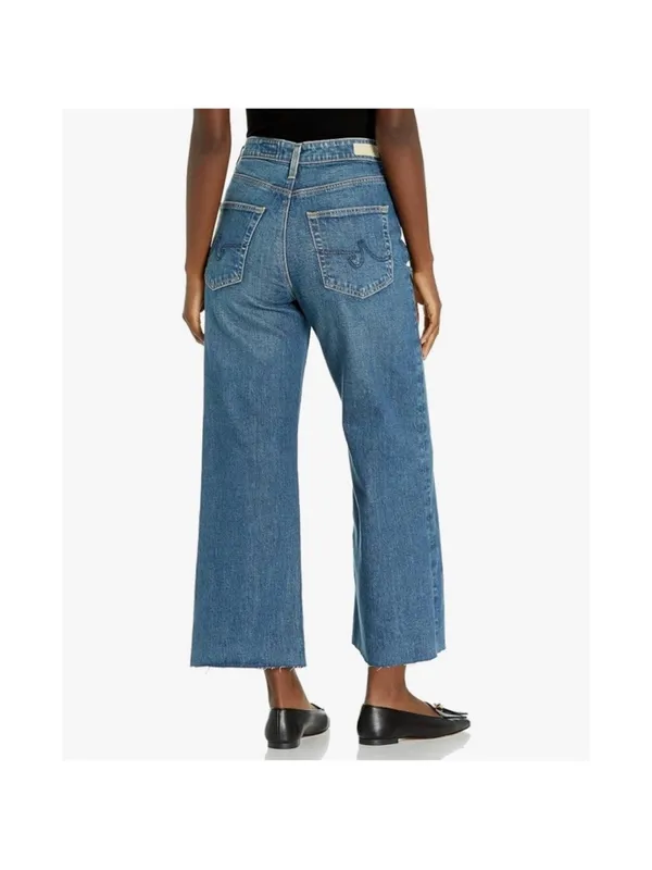 AG Adriano Goldschmied Jeans The Etta High Waisted Wide Leg Crop Jeans Size 4 27 Raw Frayed Hem - Image 2