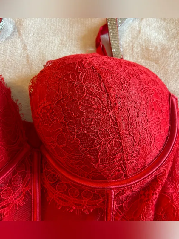 Victoria’s Secret Very Sexy Push-up corset bra 34DD rhinestone floral lace - Image 2