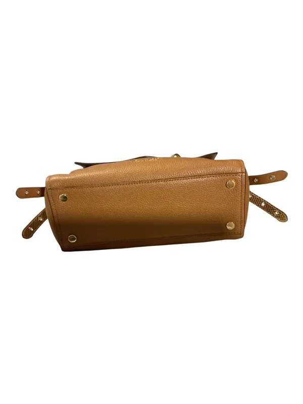 Michael Kors Carine Medium Pebbled Leather Satchel – Cognac/Luggage with Snake-Embossed Trim - Image 3