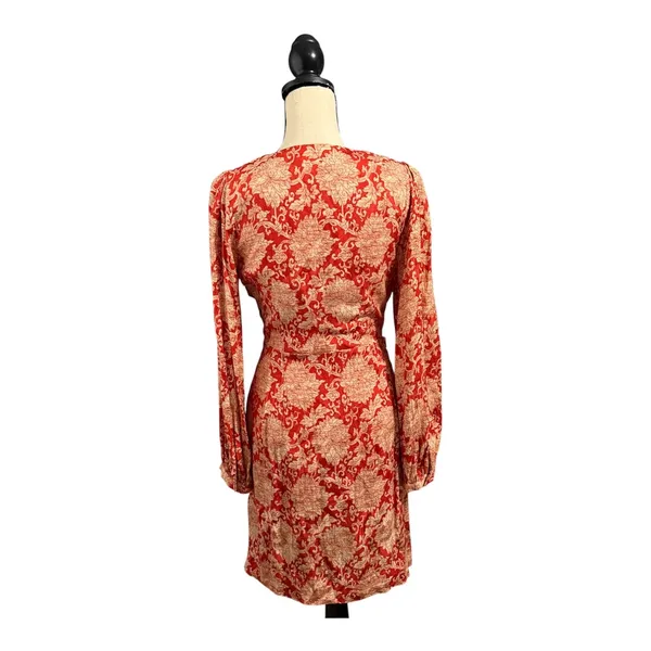 Anthropologie Women's Red Cream Floral Silk Blend Skylar Mini Dress Sz 8 Romance - Image 4