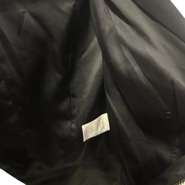 Black Faux Leather Rayon Blend Zip Up Lined Peplum XOXO Blazer Jacket Womens XS - Image 3