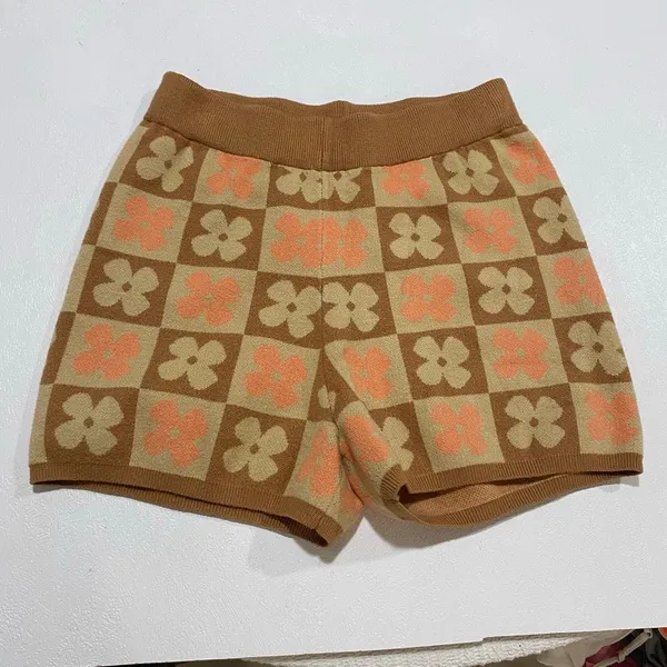 Altar’d State XS Floral Knit Shorts Brown Orange Retro 70s Boho - Image 2