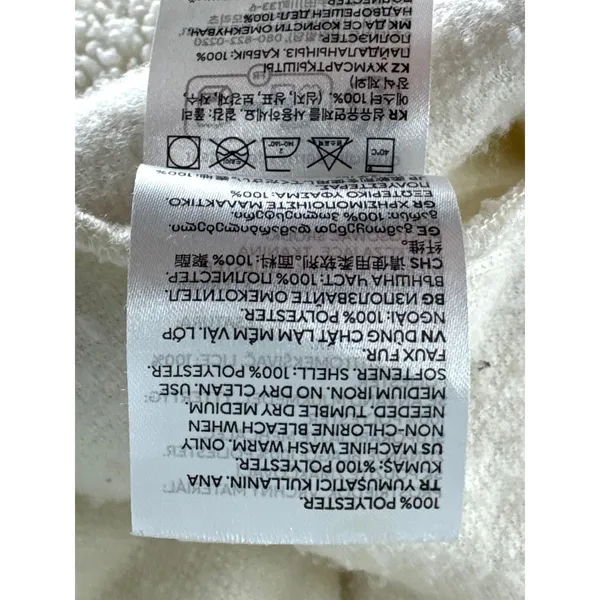 H&M Cream Teddy Fleece Zip Up Jacket Faux Fur Cropped Pockets S‎ - Image 7