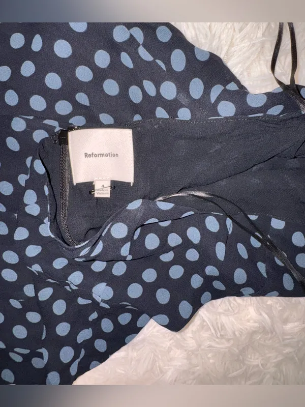 NEW REFORMATION Noele Maxi halter Dress blue Black polka dot sz 4 - Image 6