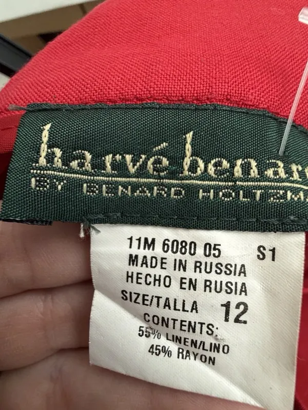 Harve Benard Red Linen Blend Cropped Wide Leg Pants Culottes Size 12 High Rise - Image 9