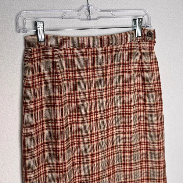 1970s Pendleton Virgin Wool Plaid Skirt USA Midi 27” Brown Red Medium - Image 10