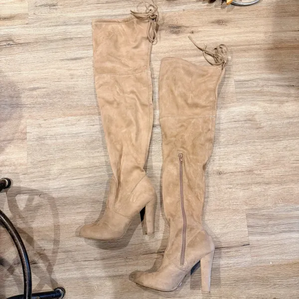 Charlotte Russe Beige Suede Over The Knee Heeled Boots - Image 2