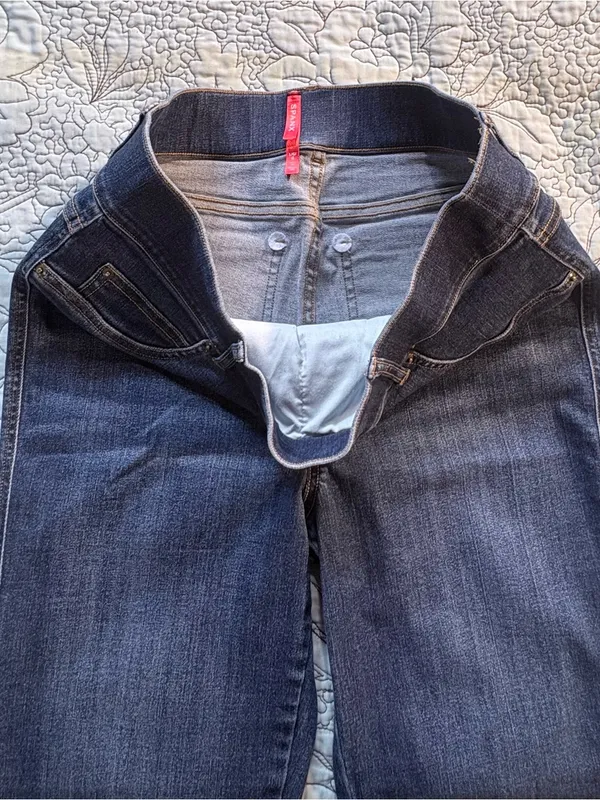 💥SPANX Pull On Flare Jeans Dark Wash High Rise Stretch Denim Size L🧡 - Image 7