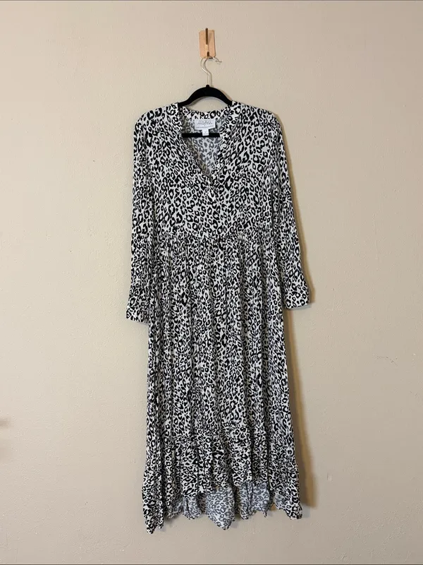 MARE MARE X ANTHROPOLOGIE Black White Leopard‎ Print Lynda Maxi Dress Size Small - Image 4