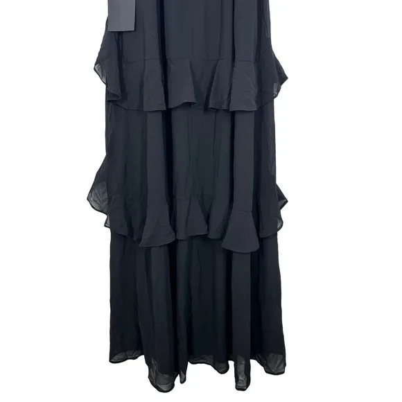 Lulus Black Ruffle Spaghetti‎ Strap Maxi Dress Formal Evening Occasion Chiffon - Image 2