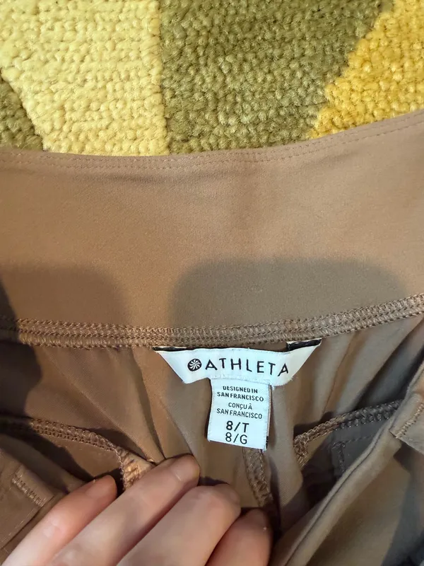 Athleta Women Cardiff Pant Tan Tie Waist Jogger Pants High Rise Size 8 TALL - Image 4