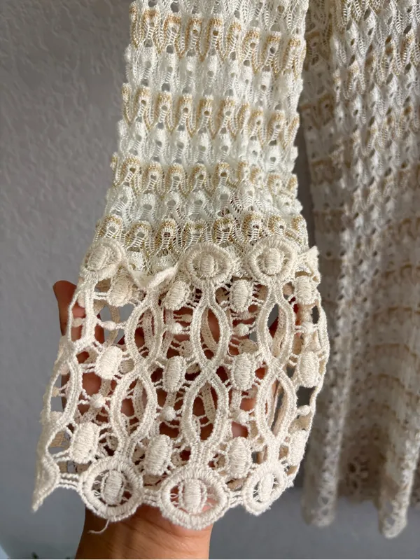 Solitaire Swim by Anthropologie Cream Crochet Swim Coverup Y2k Vintage Gold Shimmer M - Image 3