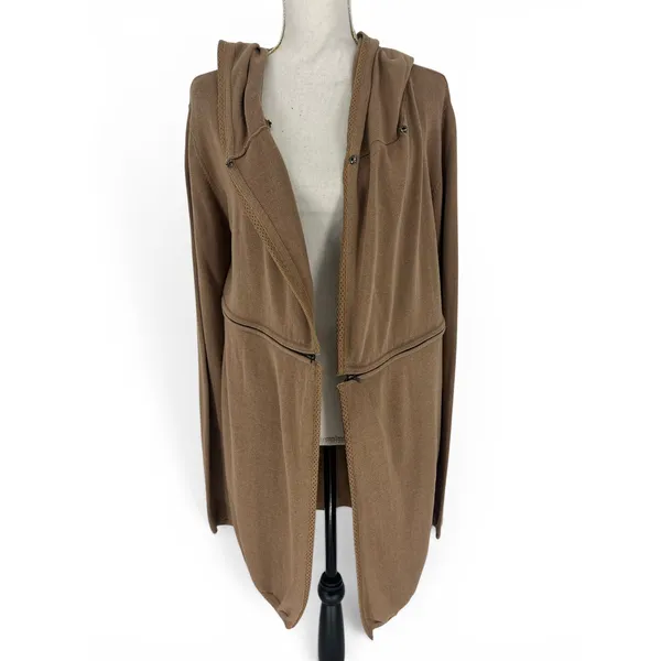 Elaine Kim Convertible Hooded Cardigan Sweater Zip Hem Cotton‎ Size P - Image 5