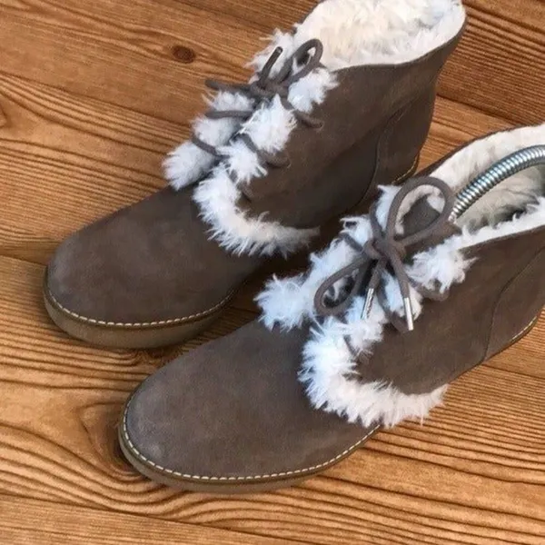 GAP NEW YORK “Gwen Shearling” Tree‎ Bark Suede Wedges Boots ladies size 9 - Image 3