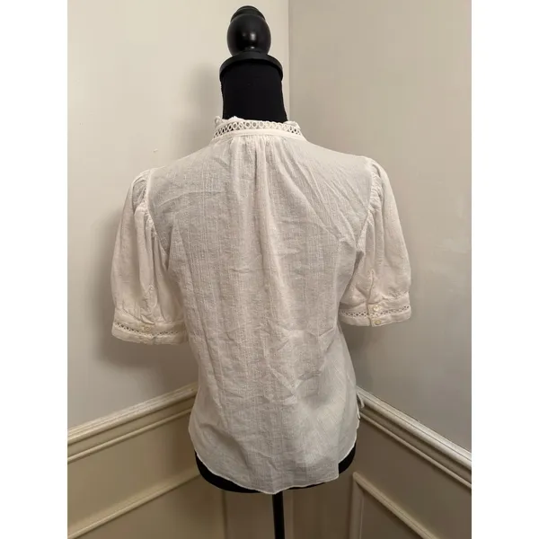 FRAME White The Ruffle Collar Top Cotton Puff Sleeve Blouse Romantic Victorian - Image 5